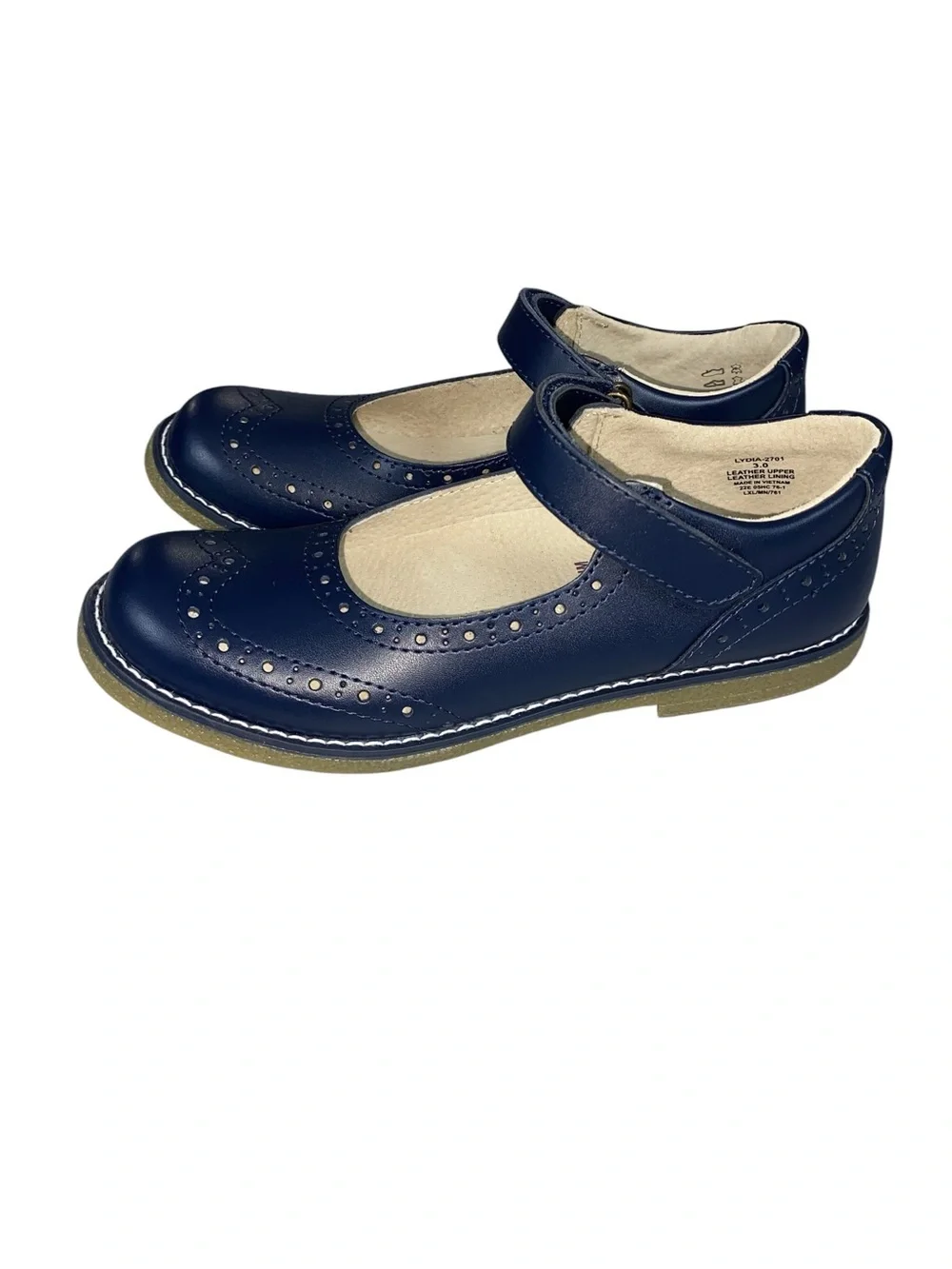 FootMates Lydia 2701 Mary Jane Girls Navy Size 3 Brogue Design Adjustable *NWOT